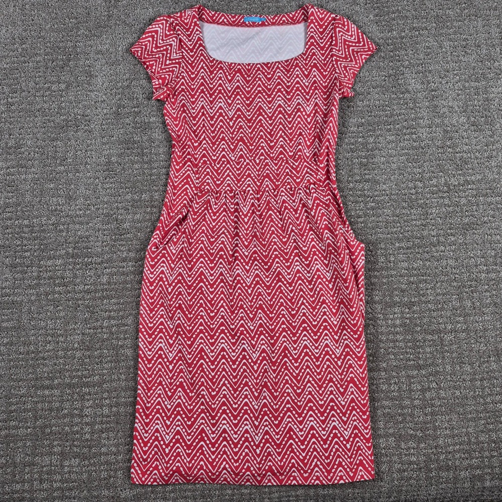 J.McLaughlin Dress Womens XS Red White Chevron Catalina Cloth A-Line Pocket Knee